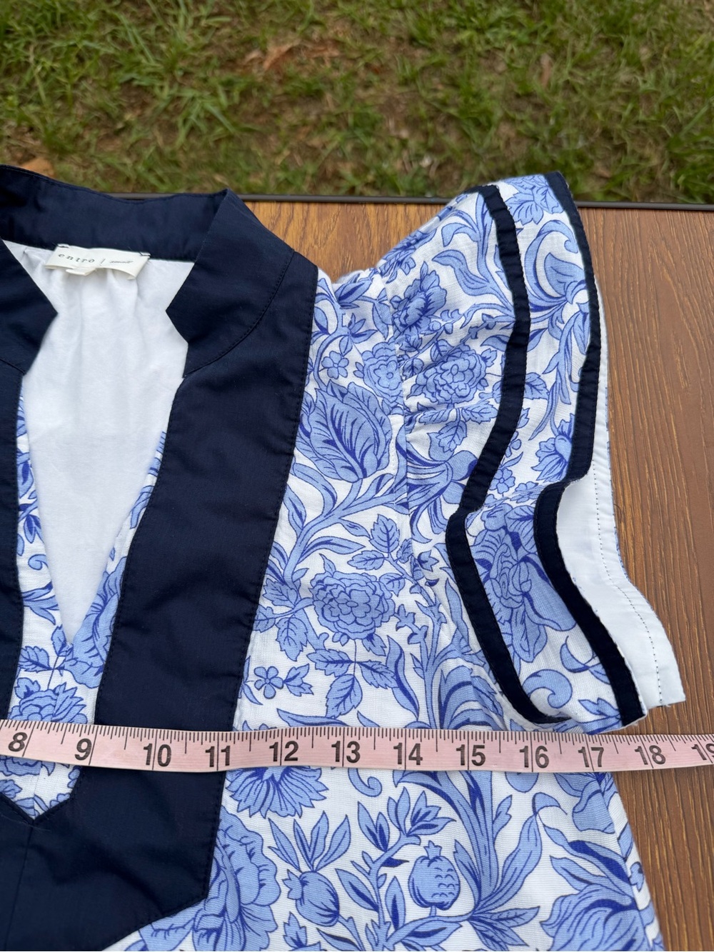 Entro Blue Floral Midi Dress Small Side Slit Flutter Sleeve Detail - Picture 5 of 11